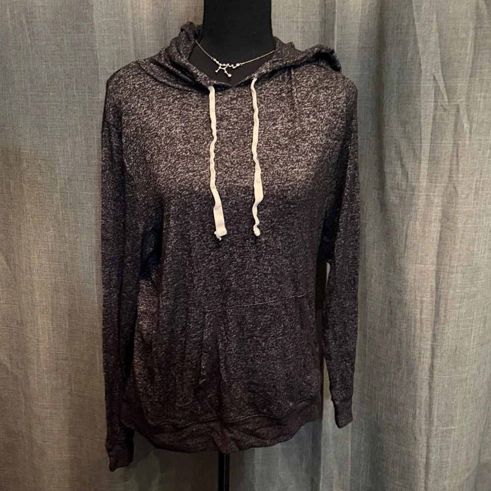 J. Crew Black Heather Hooded Pullover with Cream Drawstrings